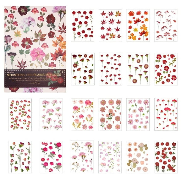 Pressed Flower Themed Stickers, Cute Craft Stickers for Scrapbooking, Journals, and More, Waterproof