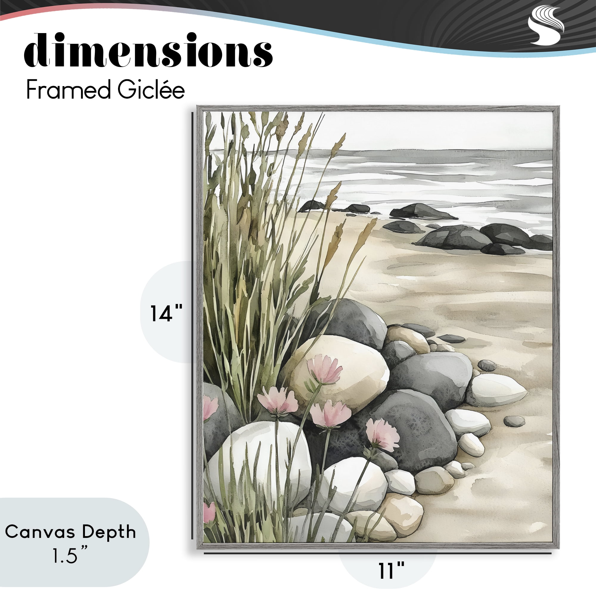 Stupell Industries Coastal Calm Pebbles Gray Framed Giclee Art, design by Riley B