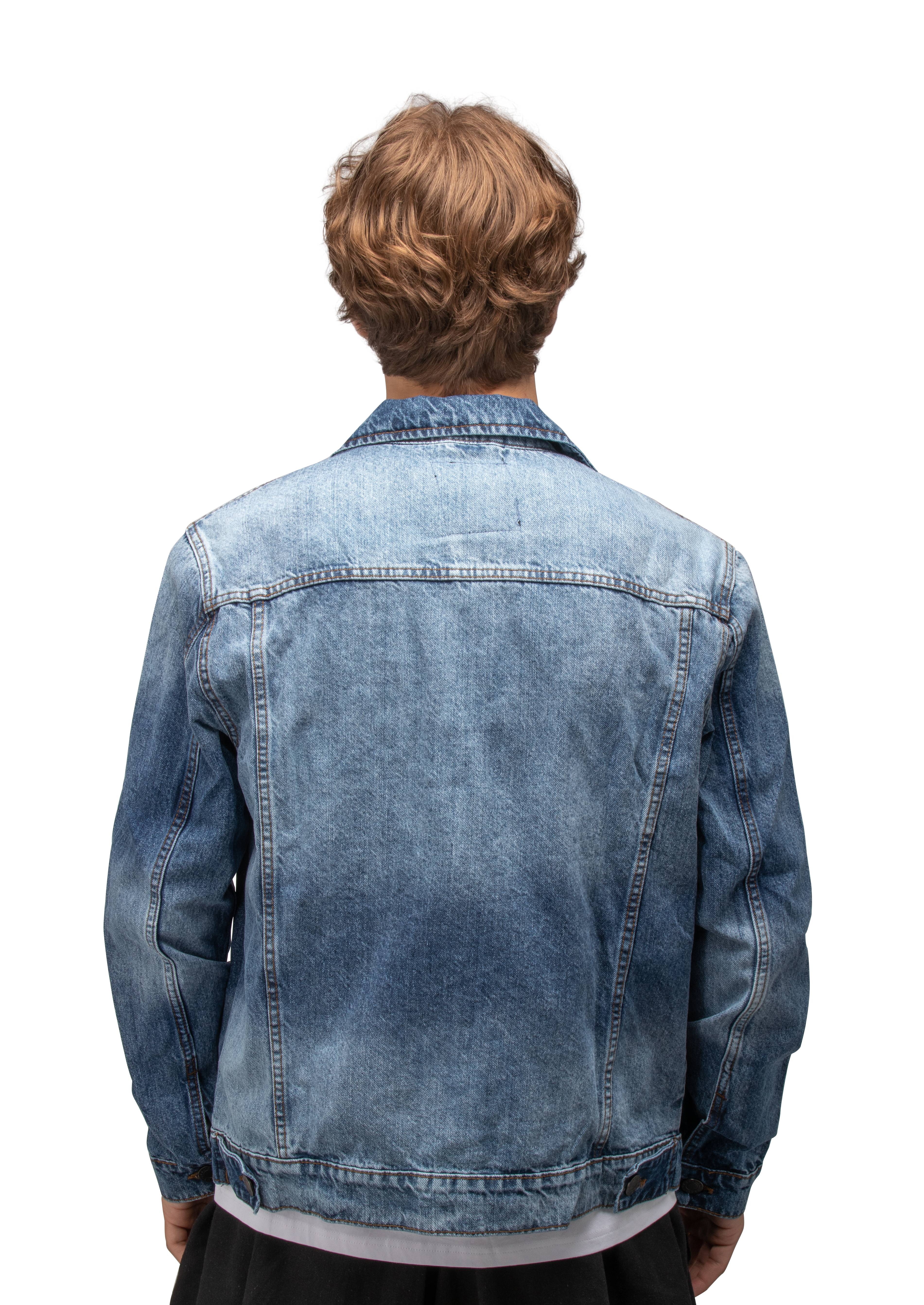 X RAY Men's Denim Jacket, Washed Ripped Distressed Flex Stretch Casual Trucker Biker Jean Jacket, Medium Blue, Large - image 2 of 9