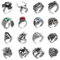 thumbnail image 1 of Juego de 16 anillos góticos punk de plata para hombres y mujeres, con diseño de rana, serpiente, mariposa, araña, ojo de animal, ajustable, estilo gótico, apilables., 1 of 5