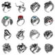 thumbnail image 1 of Juego de 16 anillos góticos punk de plata para hombres y mujeres, con diseño de rana, serpiente, mariposa, araña, ojo de animal, ajustable, estilo gótico, apilables., 1 of 5