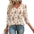thumbnail image 6 of Women's Casual Fashion Christmas Print 3/4 Sleeve Top, Holiday Graphic Tee, Stylish Blouse for Fall Winter Seasonal Wear,Complexion,2XL, 6 of 7