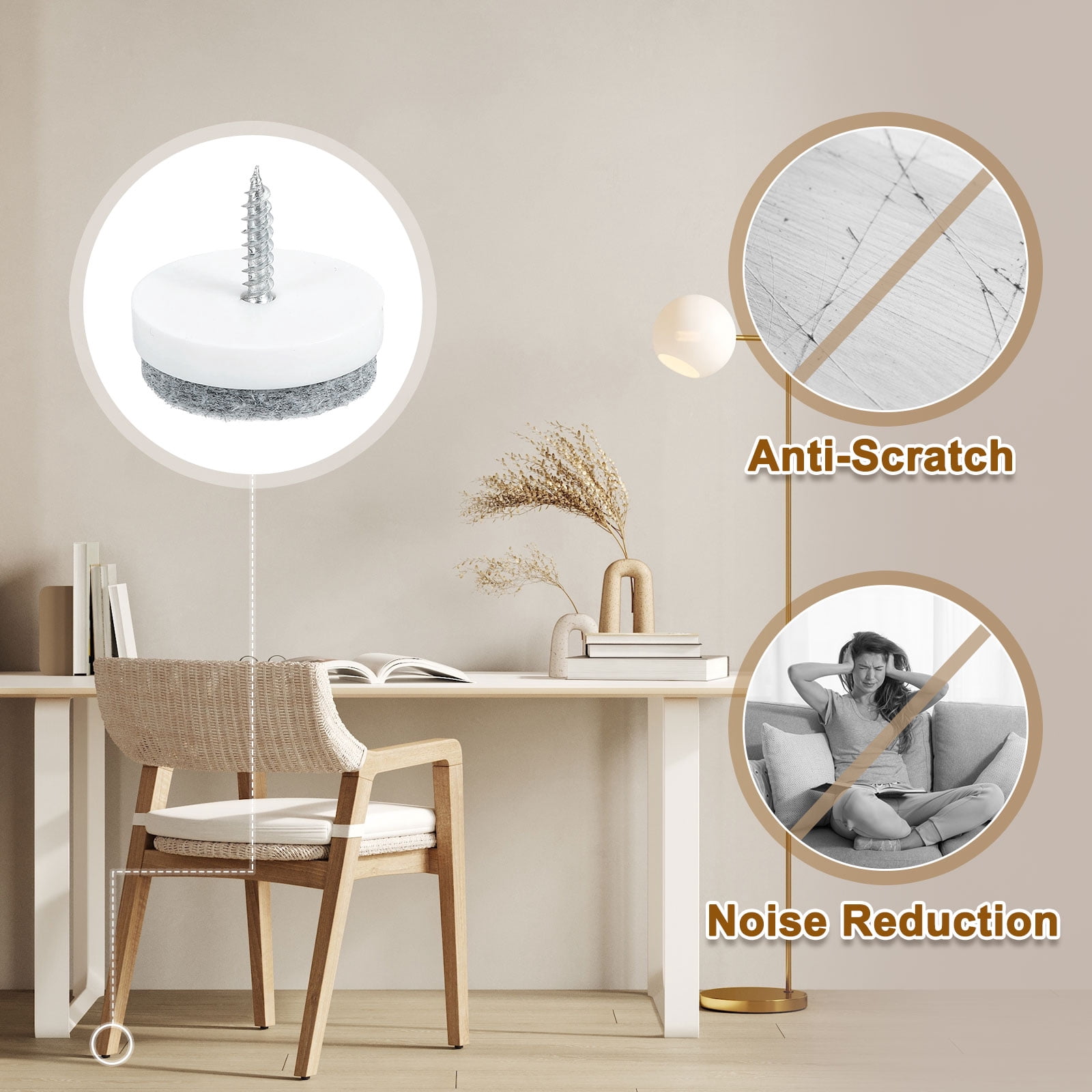 Nail-on Furniture Sliders, 50Pack Nail-on Felt Pad Round Chair Table Feet Pads Chair Leg Floor Protectors for Hardwood Floors (White, 28mm/1.1")