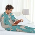 thumbnail image 6 of Sikiie Teal Mama Llama Mens Pajama Set, Soft Warm Long Sleeve Sleepwear, Cozy Button-Down Pjs for Men-Small, 6 of 7