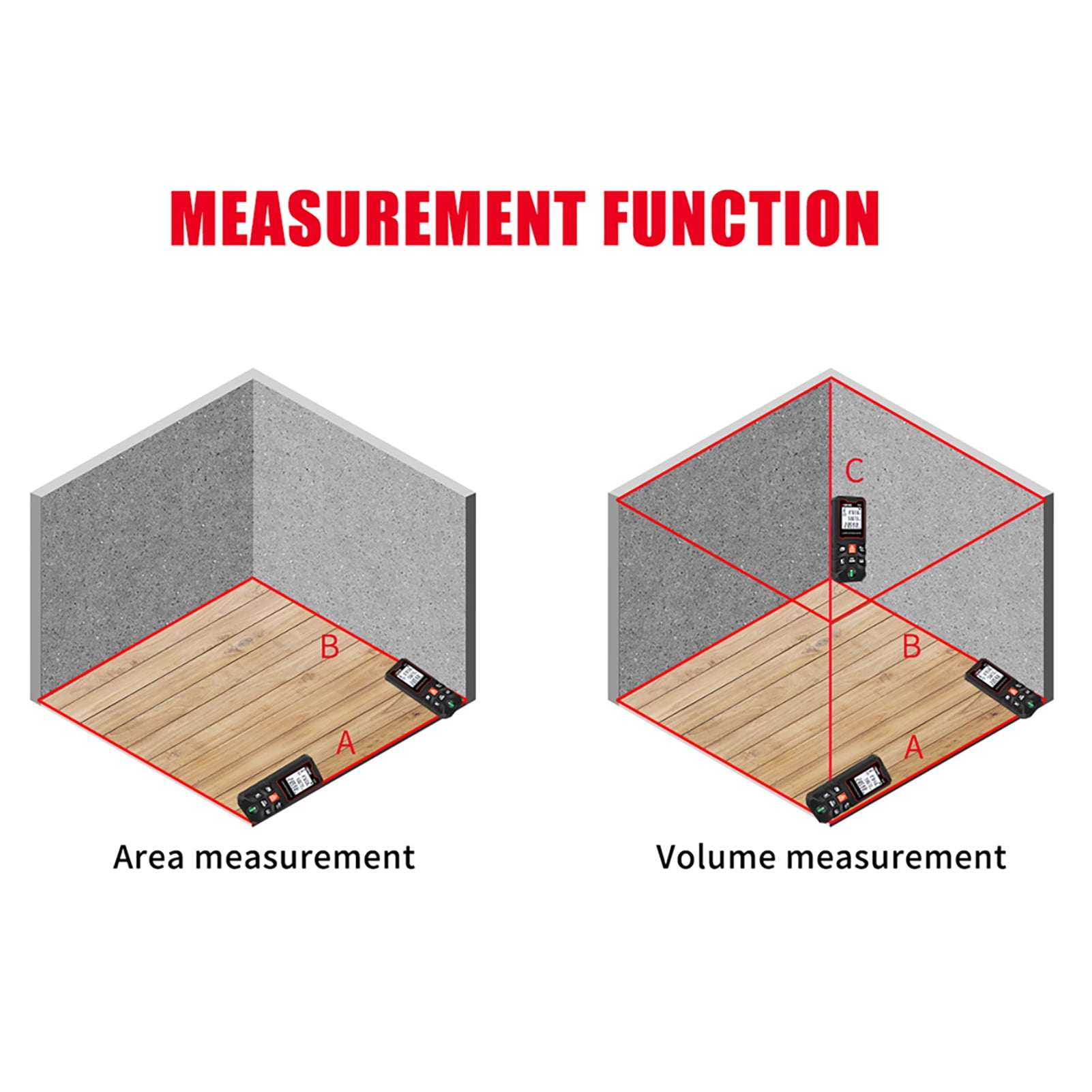 100m  Measure LCD Digital  Distance Meter With Bubble Level Mini Range Finder Distance/ Area/ Volume/ Pythagorean Measuring Tool Unit Switching Data Storage