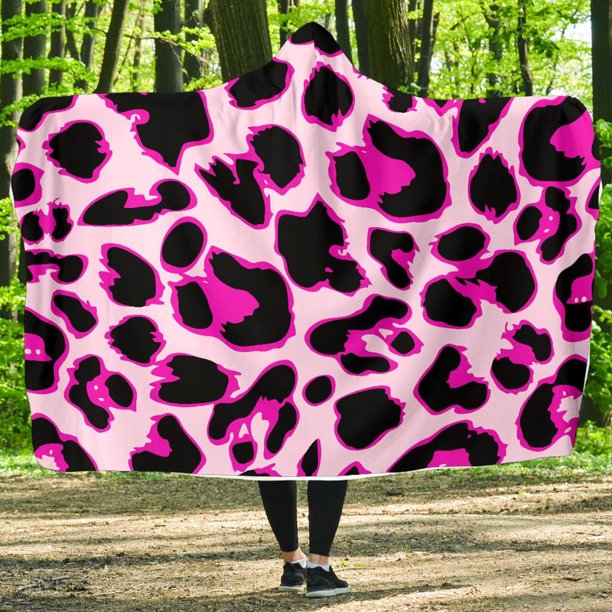 Manta con capucha estampado leopardo rosa