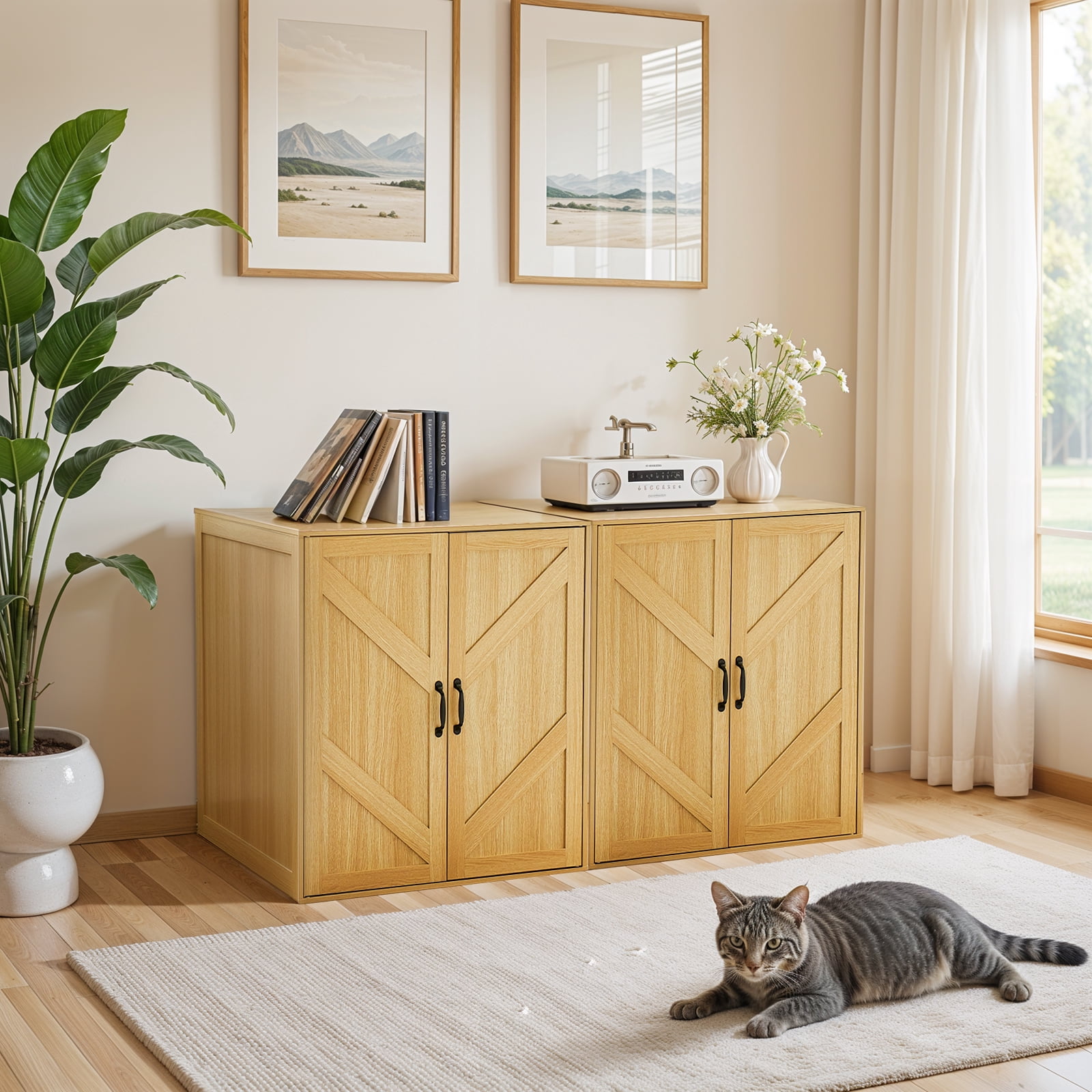 JanflyHome Cat Litter Robot Enclosure Cabinet, Litter Box Enclosure Furniture with Charge Station, Wood