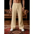 thumbnail image 2 of Inglocry Mens Linen Bell Bottom Pants Wide Leg Elastic Waist Drawstring Yoga Pants Summer Beach Lounge Trousers with Pockets Khaki S, 2 of 6
