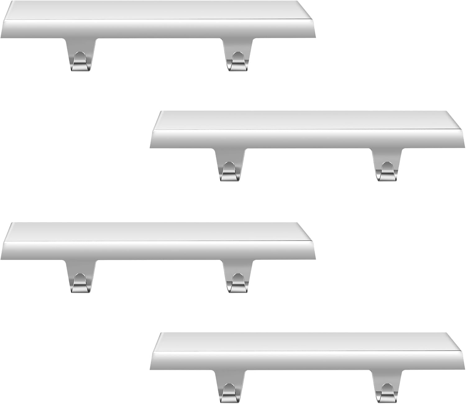 Kalolary Set of 4 Christmas Stocking Holders, Free-Standing Mantel Hangers for Fireplace Decoration, Silver Christmas Party Decor