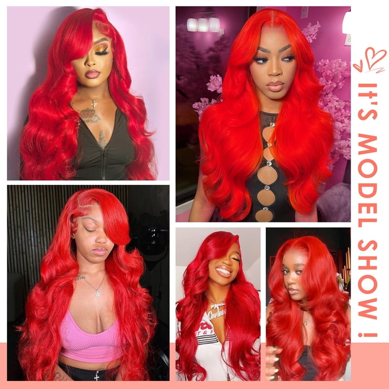Red 13X6 Lace Front Wigs Human Hair 200 Density HD  display picture 1