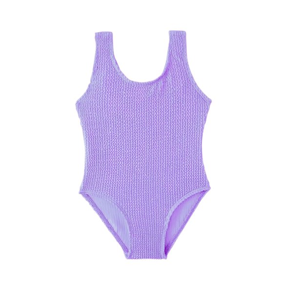 Rggeeun Child Girls One-Piece Solid Color Ribbed Wide Straps U Back Square Neck Knit Slim Fit Elastic for Summer Pool Training Trendy Beachwear,Purple,6-7 Years
