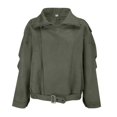 thumbnail image 4 of Women's Suede Lapel Motorcycle Jacket, Batwing Sleeve Short Style Coat, Ribbed Trim Belted Outerwear, Casual Zippered Jacket with Pockets, Spring Streetwear Fashion, Oversized Comfort Top Army Green, 4 of 8