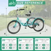 24/26'' Adult Tricycles for Women, Men with Big Basket, 7 Speed 3 Wheel Bikes for Adults, Low-Step Through Frame Tricycle for Adults Seniors, Stable and Safe