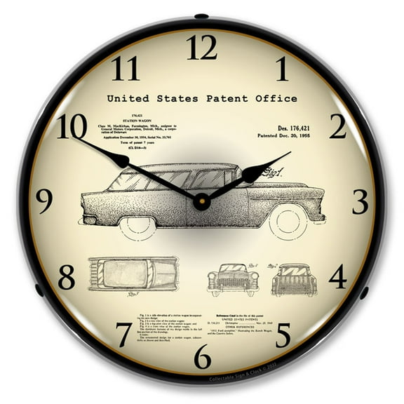Collectable Sign and Clock 1955 Chevrolet Nomad Wagon Patent  LED Lighted Premium Wall Clock