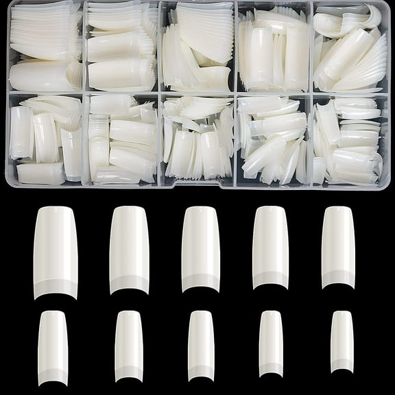 MINI-FACTORY 500pcs DIY Lady French Nails Tips Full Cover Natural Acrylic Flake Nails Artificial False Nails & Box (Natural)