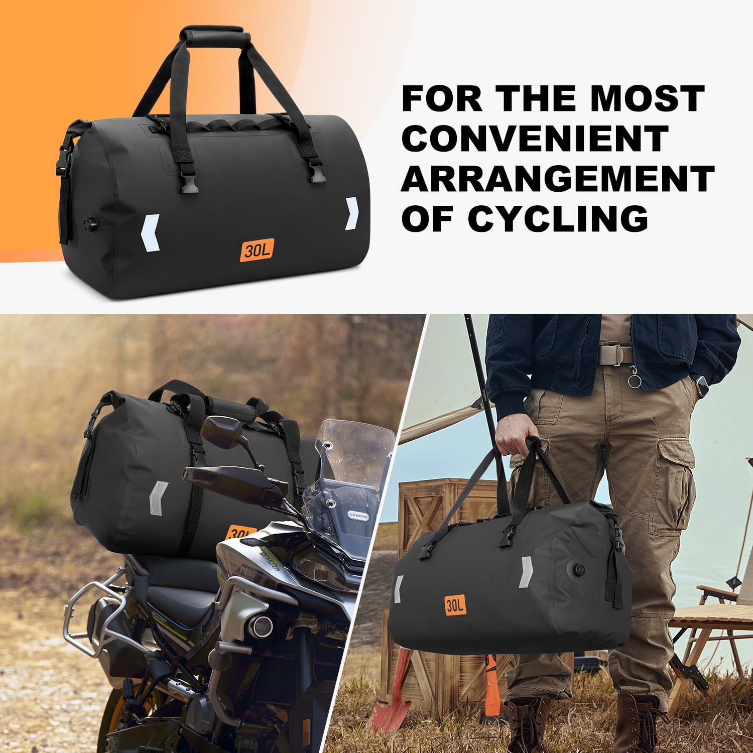GPED Waterproof Duffel Bag, 50L Roll-top Motorcycle Dry Bag with Air Valve & Quick-fixed Straps, Travel Duffle Bags for Kayaking Paddle Boarding Rafting Boating Camping Riding Fishing