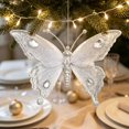 thumbnail image 4 of Clearance Under $2 Silver Butterfly Ornament, 3D Glitter Christmas Decor, 1PC, 16.5x12.5cm, Tree Wreath, Silver (C), 4 of 5