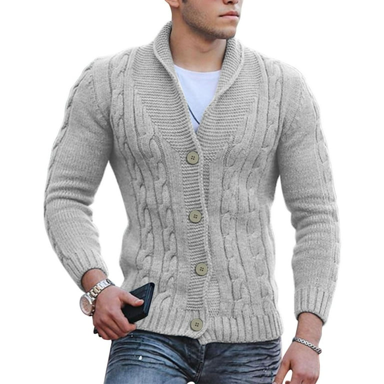 Quealent White Shawl Collar Cardigan Sweater Mens Men s Classic Soft Knitted Cardigan Sweaters Mens White Cardigan Sweaters with Buttons Walmart