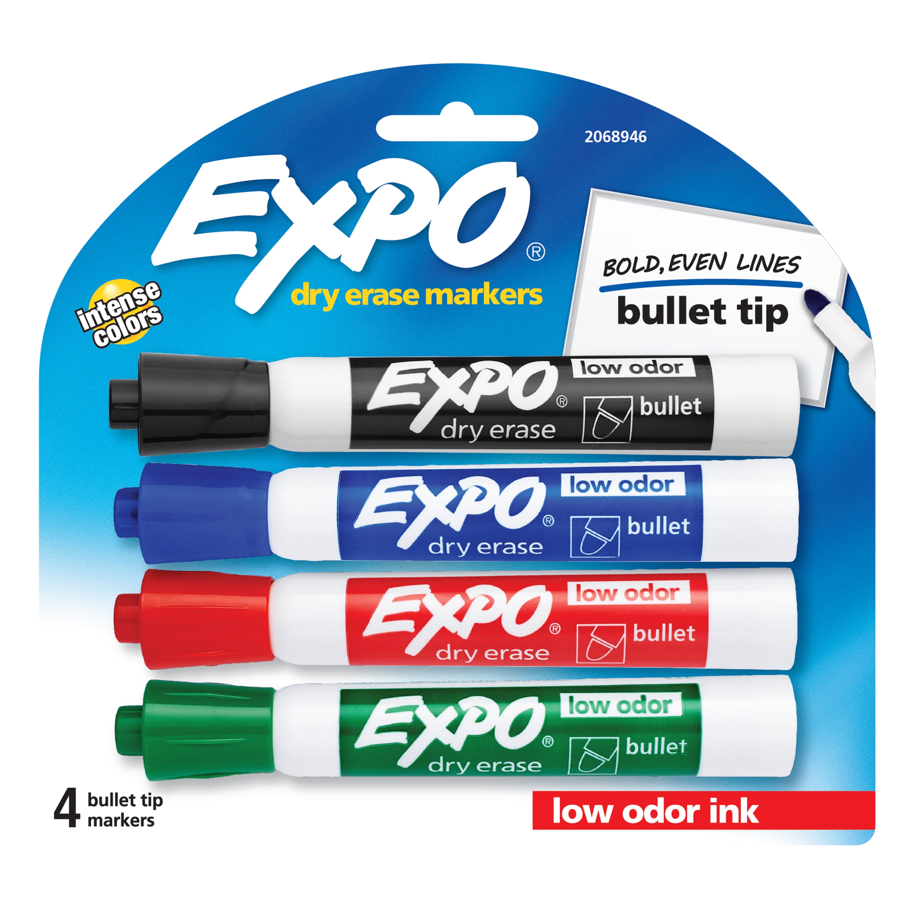 EXPO Low Odor Dry Erase Markers, Bullet Tip, Assorted Colors, 4 Count ...