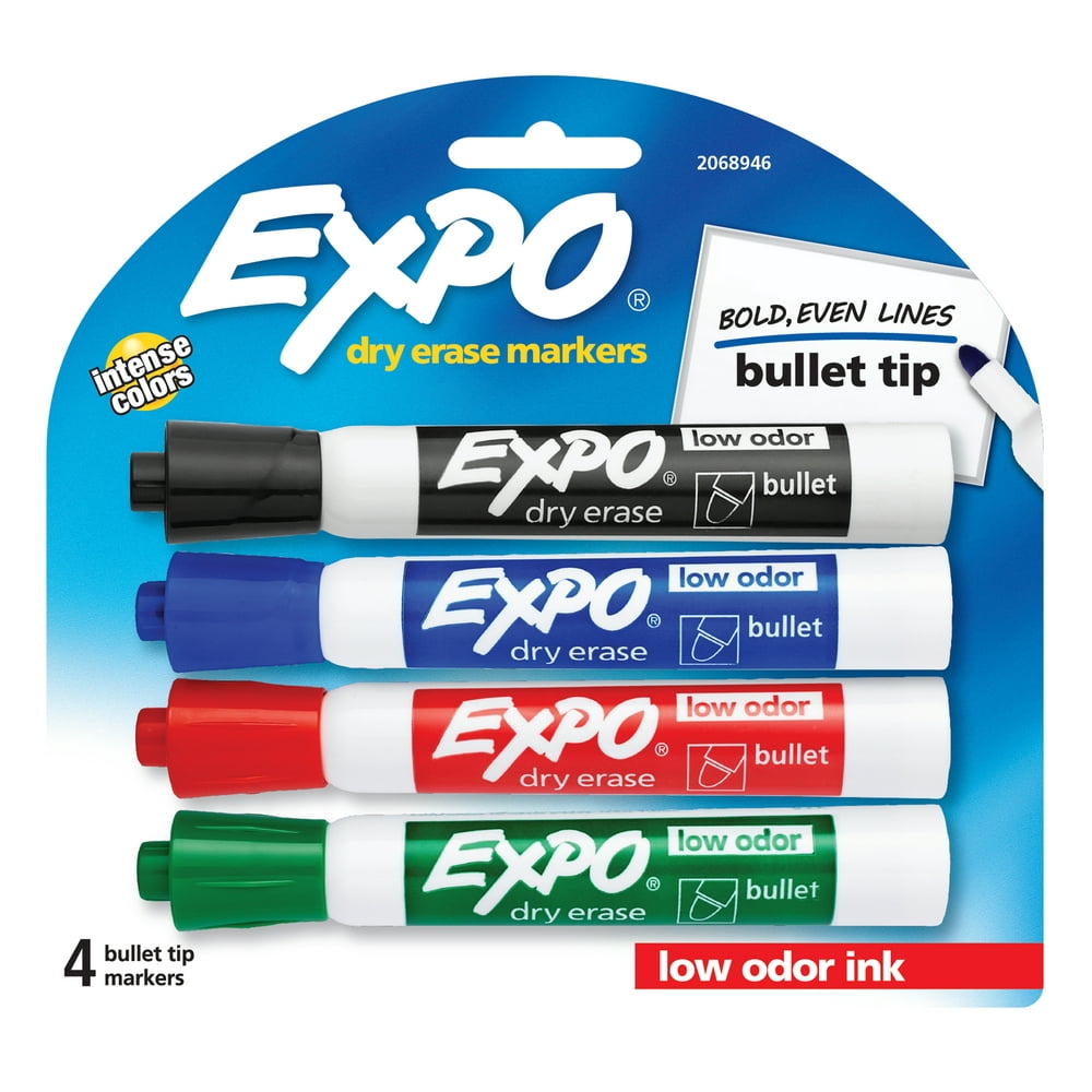Expo Low Odor Dry Erase Markers Bullet Tip, Assorted 4 Count - Walmart ...