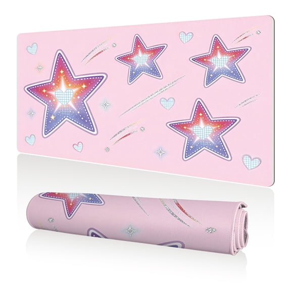 LIVEKEY Mouse Pad 80x40cm Extra Large Non Slip Stitched Durable Easy Clean Pink Cute Stars Hearts Sparkles Pattern for Gaming Office