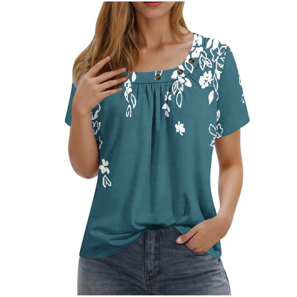 Camisetas de Cuello Redondo Impreso Gradiente de las Mujeres, Manga Corta Casual Top para el Uso Diario