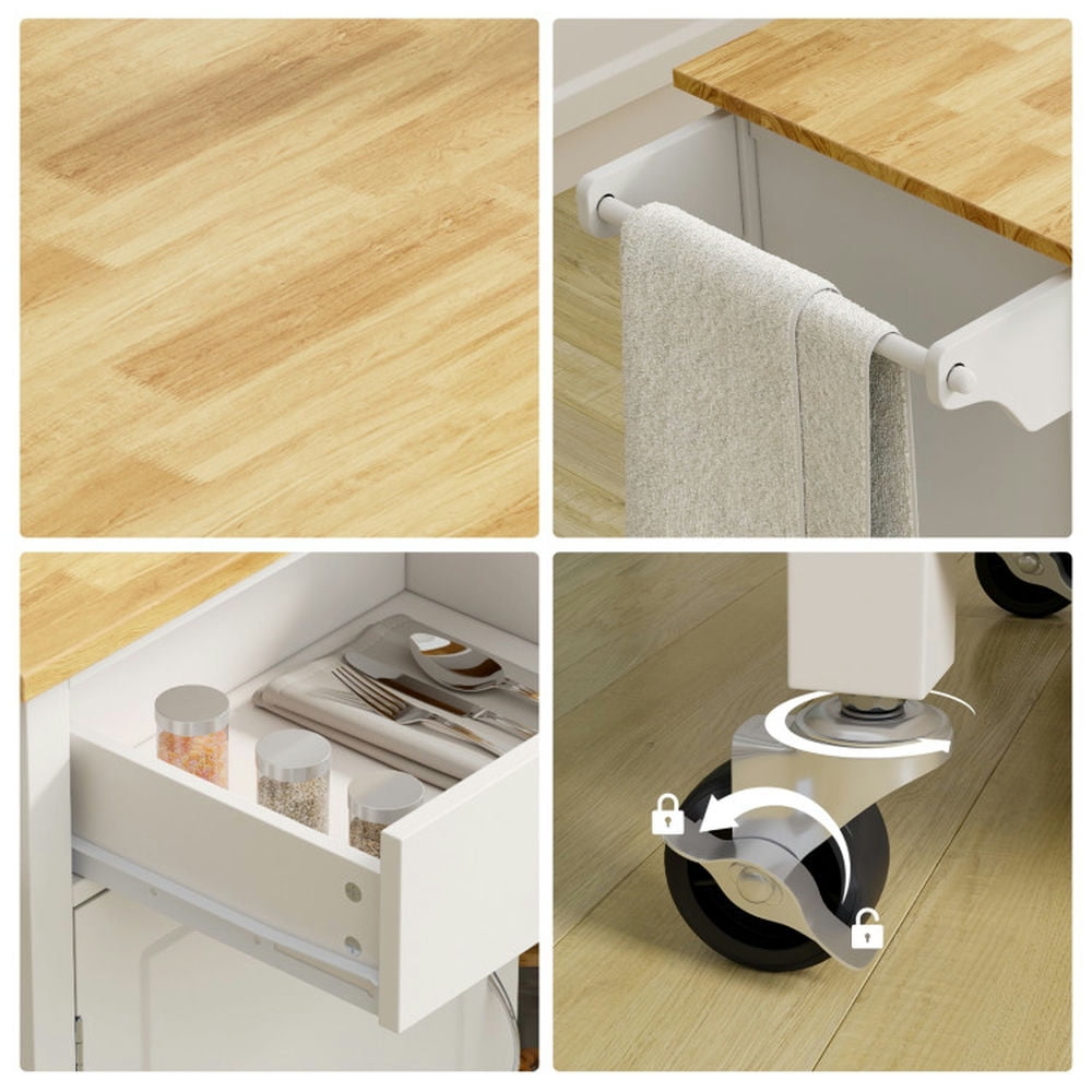 Finihen Rolling Storage Cabinet Cart, Kitchen Island Cart, Modern Rolling Kitchen Cart Island with Wooden Top, for Kitchen, Dining Room, White Finihen Rolling Storage Cabinet Cart, Kitchen Island Cart, Modern Rolling Kitchen Cart Island with Wooden Top, for Kitchen, Dining Room, White
