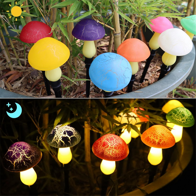 8-Pack Cracked Mushrooms Lights for Garden Decor, Solar