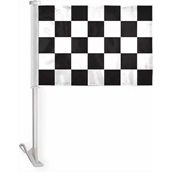 Promopatriot Black White Checkered Car Flag 10.5x15 inch Polyester 19" Window Pole