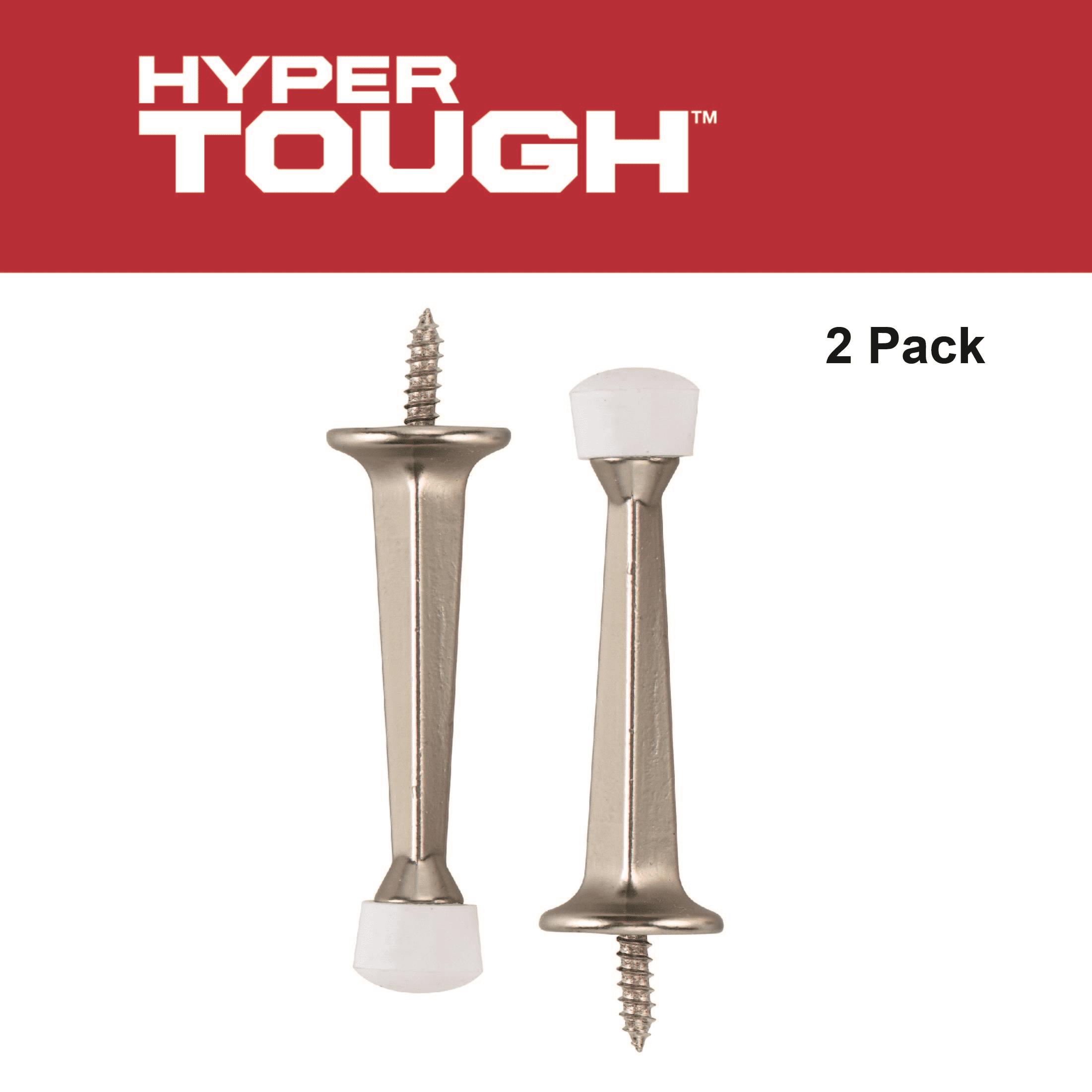 (4 pack) Hyper Tough Screw-in Solid Doorstop, Satin Nickel, 2 Pack, Assembled Product Depth 5.65 Inch