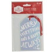 Holiday Time Merry Everything and Happy Always Silver Foil Gift Tags, Holographic Christmas Tag, 8 Count