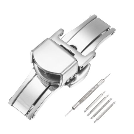 Uxcell Stainless Steel Deployment Clasp, 12mm Butterfly Folding Buckle with Spring Bars and Removal Tool for Leather Watch Band, Silver
