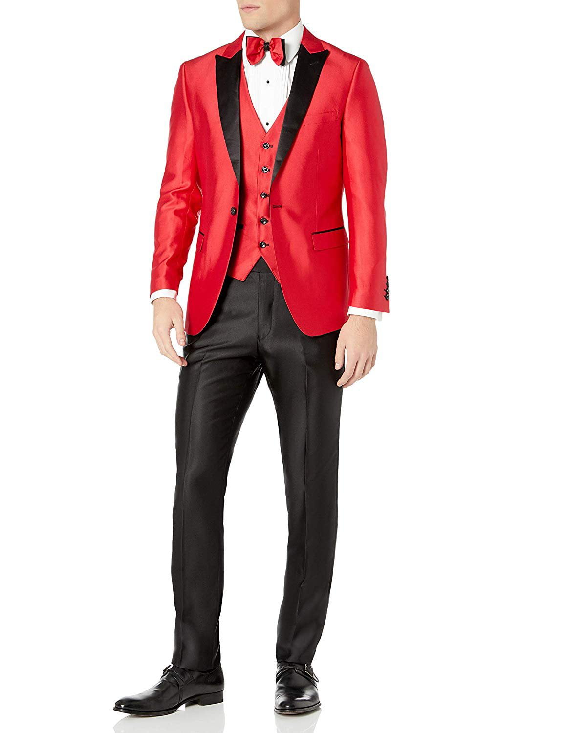 Wine Red Men's 3 Piece Suit with Black Peak Lapel Slim Fit Tuxedos Groomsman