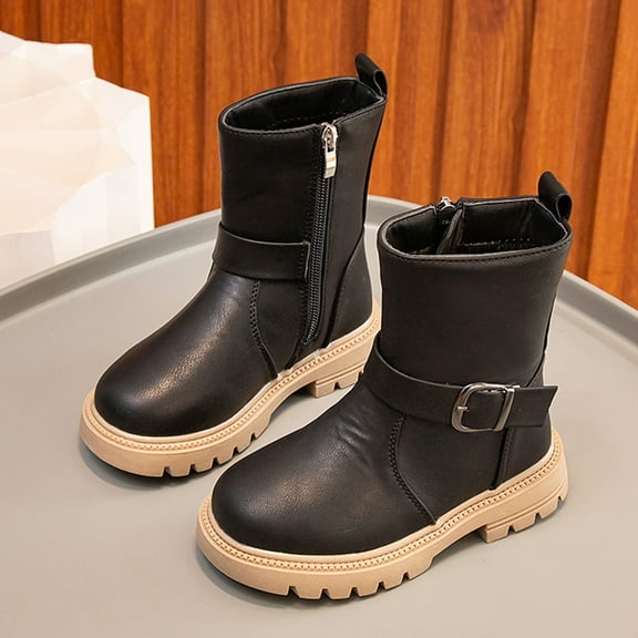 Toddler Boots,Children Boots Fashion Thick Heel Mid Calf for Kids Comfortable Soft Sole Boots for Daily,Infant Boots,01 Black,9-9.5 Years