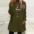 thumbnail image 2 of asdoklhq Christmas Turtleneck Sweater Women Christmas Round- Neck and Winter Loose Solid Pocket Warm Long Sleeve Blouse Army Green 3X, 2 of 3