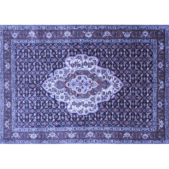Ahgly Company Machine Washable Indoor Rectangle Medallion Blue Traditional Area Rugs, 7' x 10'