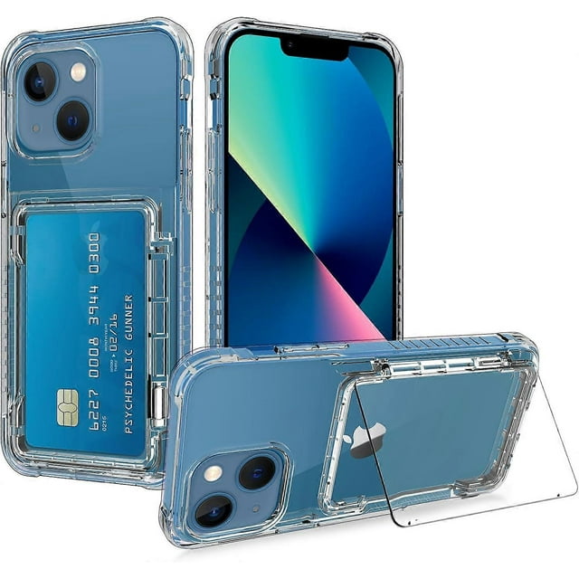 Funda para iPhone 13 con tarjetero, funda tipo cartera para iPhone 13 Pro, transparente, antiarañazos y a prueba de golpes, para guardar hasta 4 tarjetas de crédito, para iPhone 13 5G