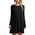 thumbnail image 4 of BAETEUY Women Dress Round Neck Loose Long Sleeves A-line Mini Dress, 4 of 7