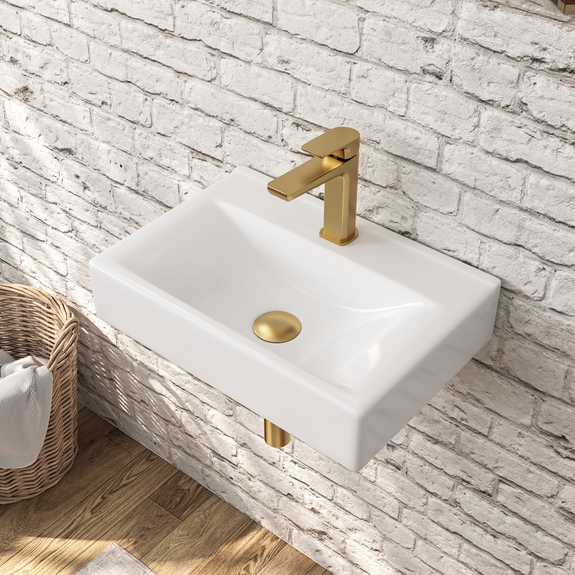 DeerValley DV-1WS0128 18" x 12" White Rectangular Ceramic Wall Mount Bathroom Sink with Faucet Hole