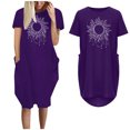 thumbnail image 2 of Robes d'Été pour Femmes Manches Courtes Décontractées T-Shirts Robe Imprimée Col Rond Confortable Longueur Genou avec Poches A1, 2 of 5