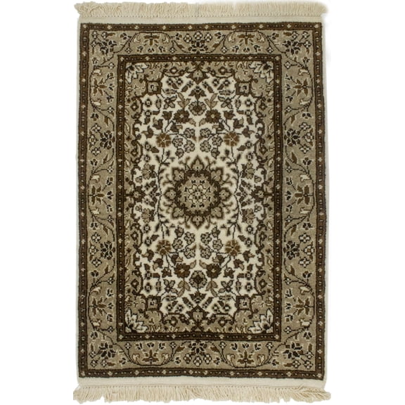 Cream Floral Kirman 2X3 Oriental Rug