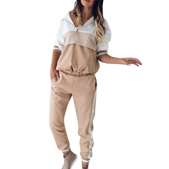 dmqupv Warm up Pants for Women Sets Women Tracksuit Sweatshirt Casual Wear Suit Sets Long Pants Suit Womens Business Pants Khaki X-Large