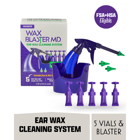 Eosera WAX BLASTER MD Ear Wax Cleaning Kit with Bottle, Basin, Three Tips, EAR WAX MD Wax Dissolving Drops, 5 Count