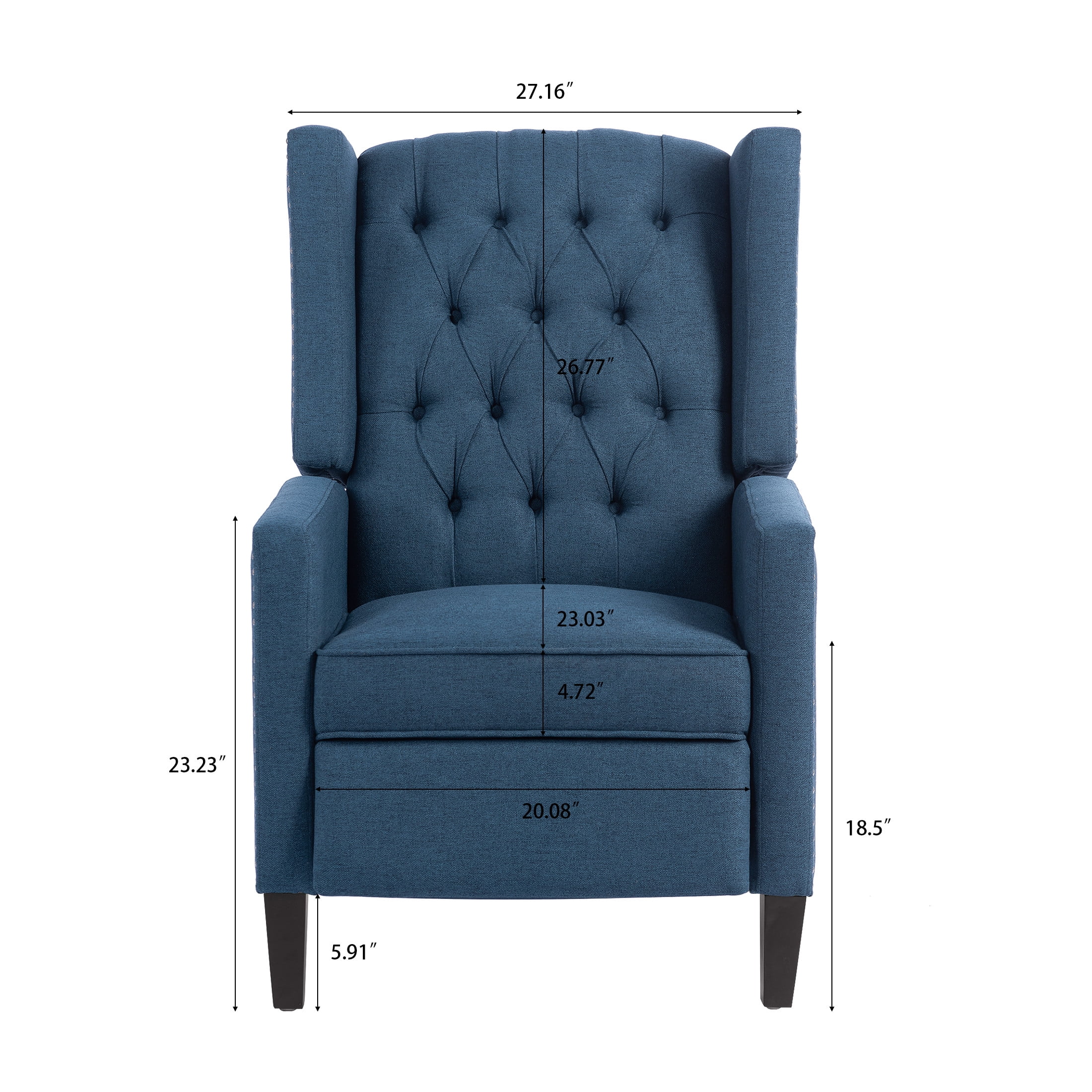 Josephine High-Back Fabric Upholstered Accent Chair with Button Tufting and Silver Trim, Solid Wood Leg, Blue