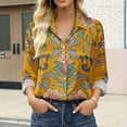 thumbnail image 2 of Womens Tops Retro Floral Print Long Sleeve Satin Shirt Spring Summer Shirts for Women Yellow L, 2 of 9