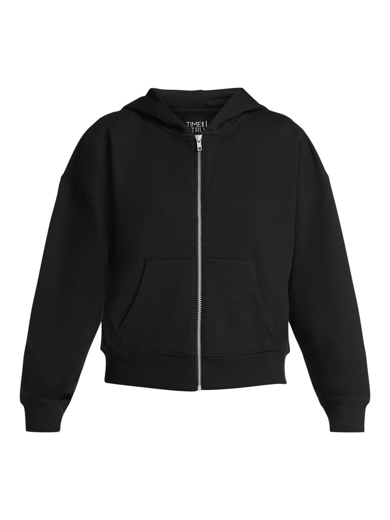 Time and Tru Women's Cropped Zip Up Fleece Hoodie, Sizes XS-XXXL