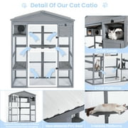 Petsfit Catio Outdoor Cat Enclosure , Outdoor Cat House with Large Front Door + Two Enter Door,59L x 35W x 71H,Grey