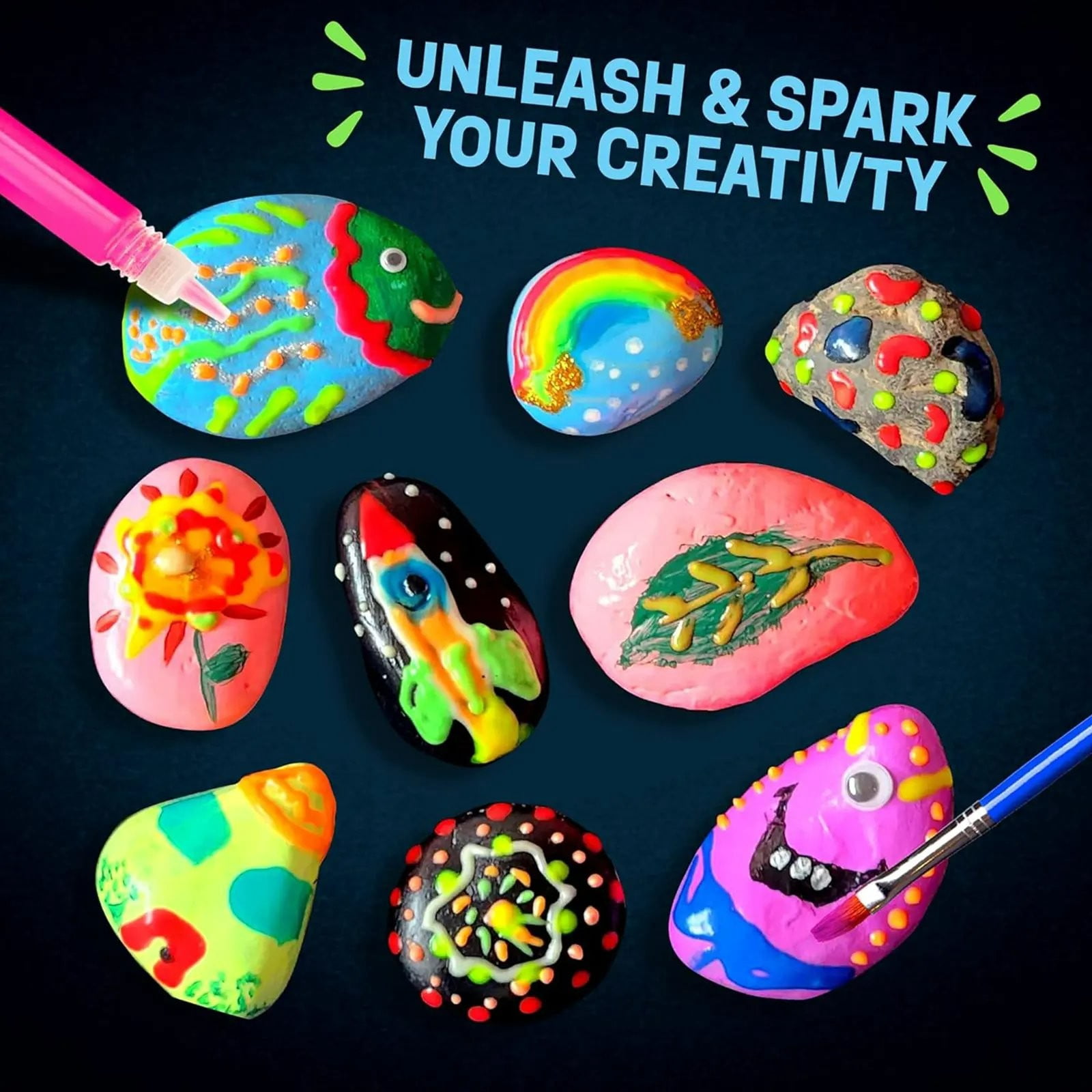 Rock Painting Kit in The Dark Rock Kit, Arts and Crafts for toddler Ages 6-12, Art Supplies Toy , toddler Craft Paint Kits, Arts & Crafts for Boys Girls Birthday Party Gift Toy