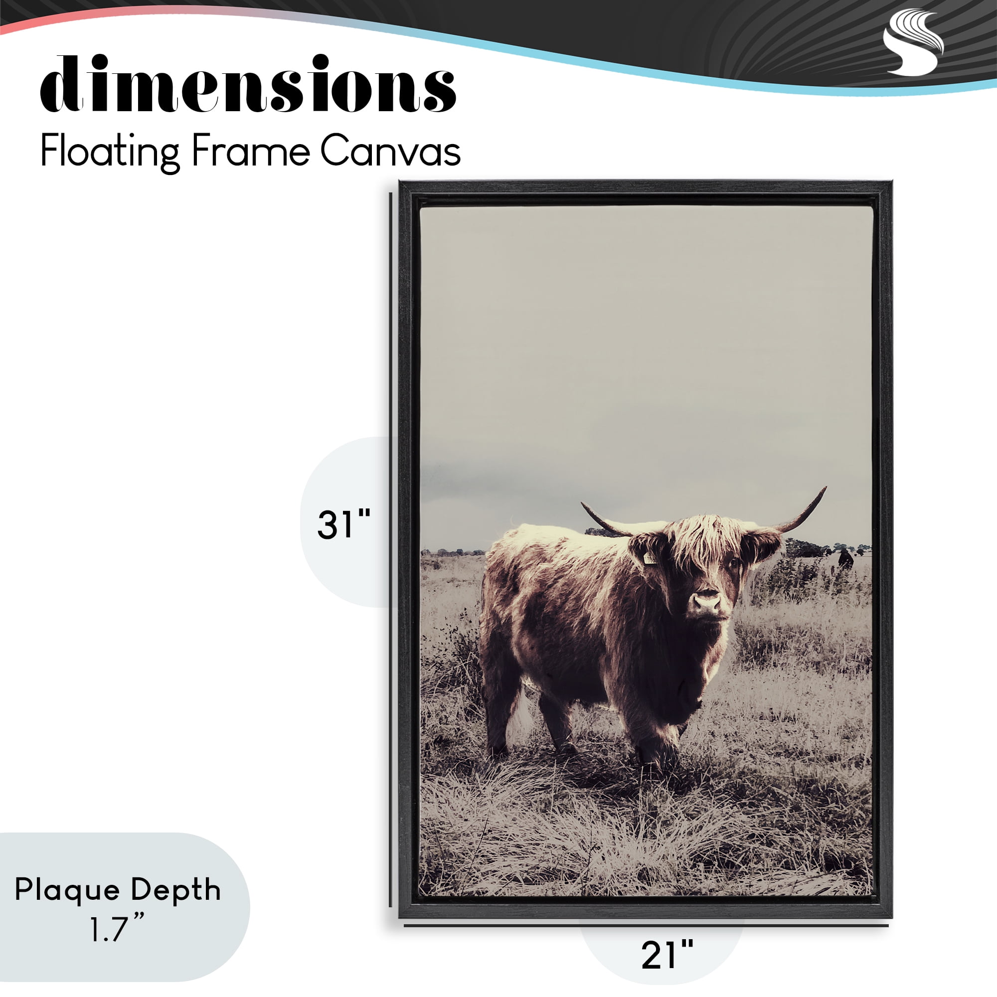 Stupell Industries Horned Cattle in Pasture Black Framed Floater Canvas Wall Art, design by SD Graphics Studio