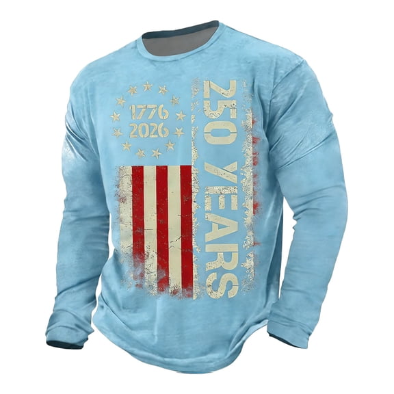 Dresfit Patriots Shirts Men We the People 1776-2026 Shirts Long Sleeve Independence Day Shirt National Flag Print Crew Neck Patriots Sweatshirts Light Blue M